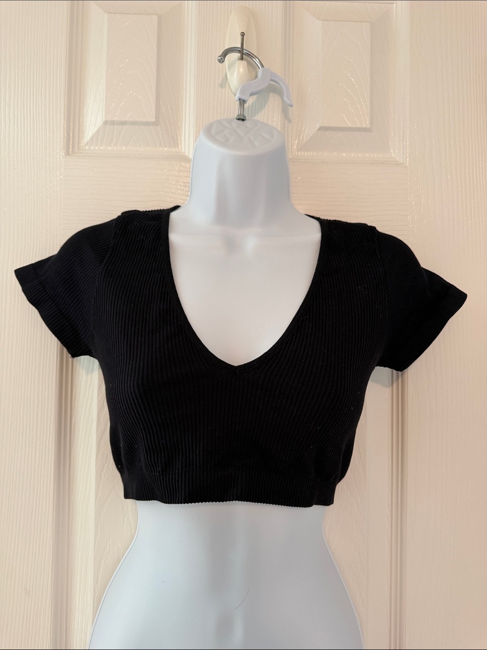 Garage Black Ribbed V-Neck Crop Top